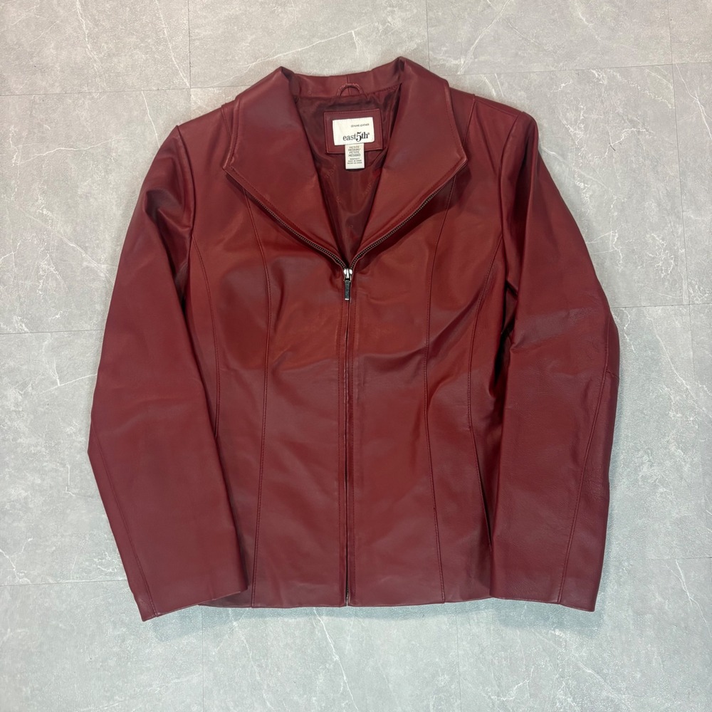 East 5th Burgundy Red Genuine Leather Zip Front Jacket Petite Medium PM RN893677